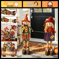 2 Pack Large Fall Scarecrows with Stretchable Legs - 28" Autumn Decor for Home,