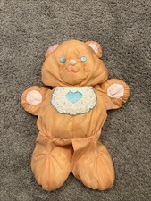 Vintage Fisher Price 1370 Puffalump Teddy Bear Peach Orange Plush Heart Bib 1989