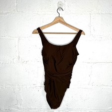 Lands' End Women's Brown Slender Tummy Control Wrap One-Piece Swimsuit Size 10