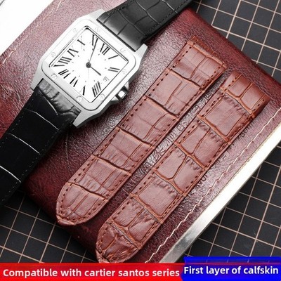 For Cartier Santos10 Crocodile Grain Cowhide Genuine Leather Watch Strap 20 23mm