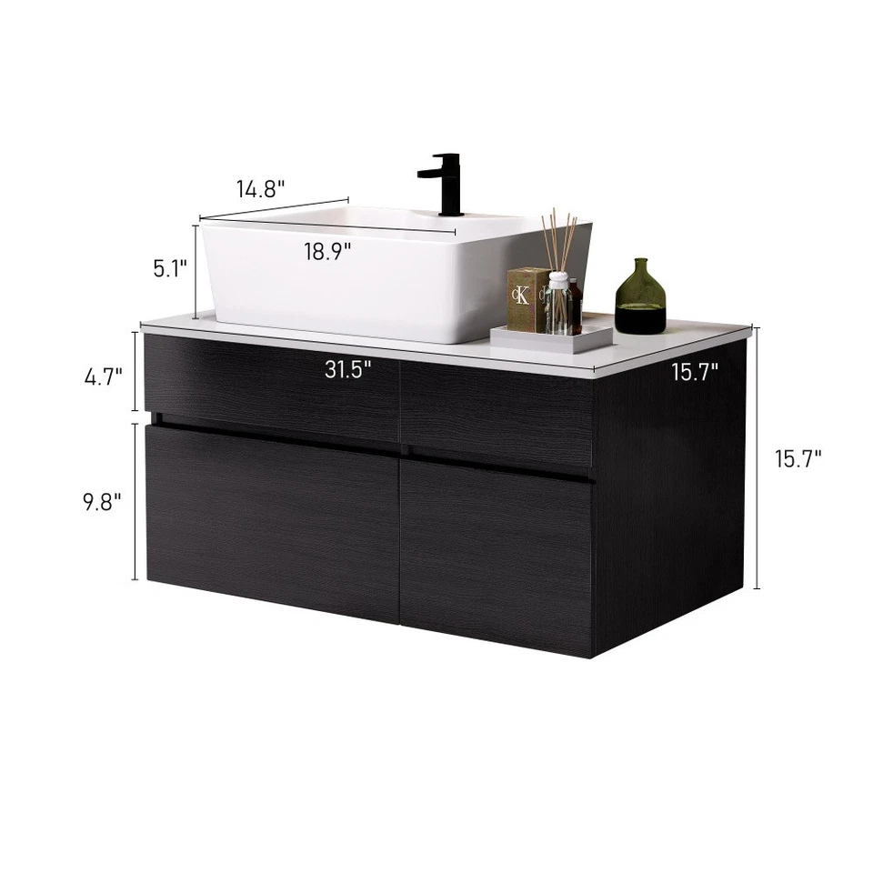  31.5 Inches Floating Single Small Bathroom Vanity with Sink - Image 4 of 4