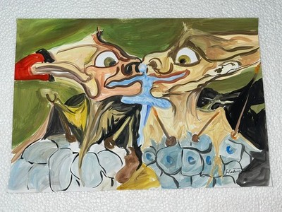 salvador dali painting on old paper signed stamped vintage