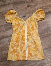 Urban Outfitters Britney Yellow Floral Puffy Short Sleeves Smock Mini Dress M