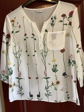 Stunning Size 10 Top Blouse, White Floral Sheer - clean looking