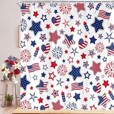 4th of July USA Flag Shower Curtain Independence Patriotic Blue Red 70x70 Inch