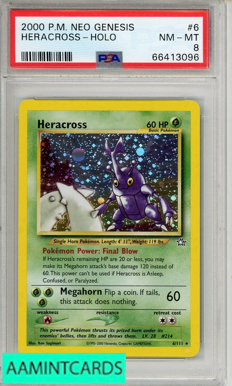 2000 POKEMON NEO GENESIS HERACROSS-HOLO #6 PSA 8 NM-MT