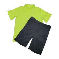 Nike Dri-fit Youth XL Gray Chino Shorts  Volt Yellow Polo Shirt Set