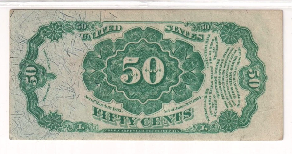 1875 US Fractional Currency 5th Issue 50c Cents Fr. 1381 PCGS Choice AU 58 - Image 4 of 4