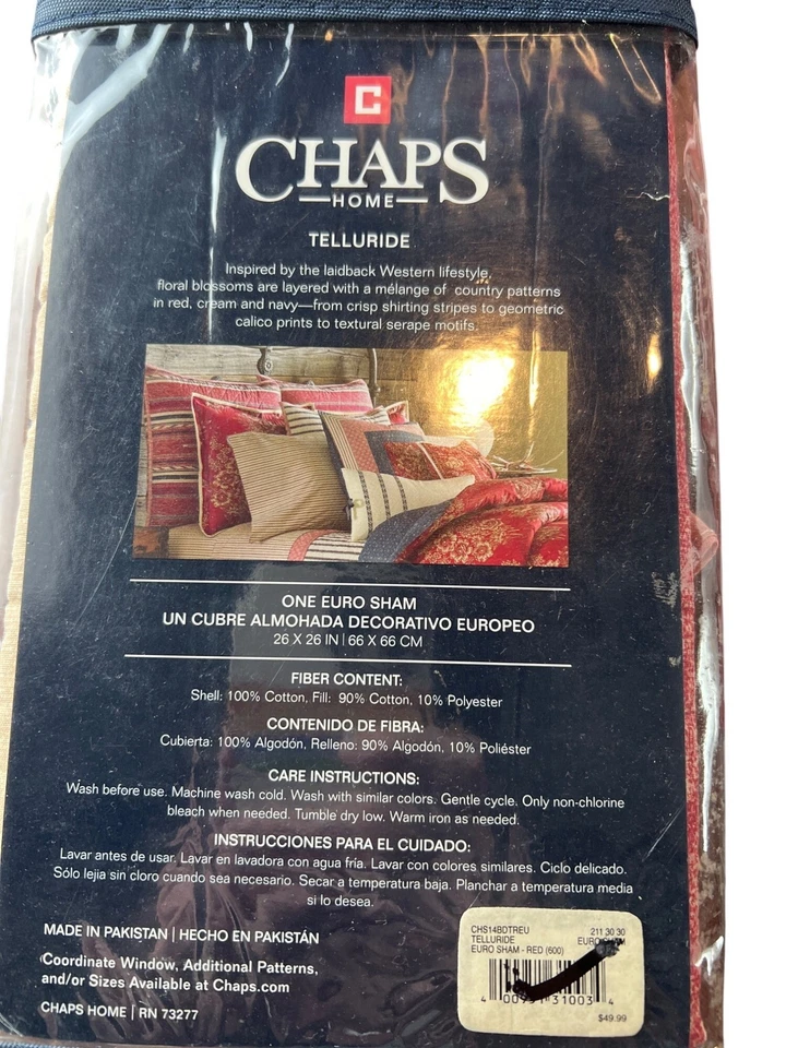 Chaps Home Telluride Euro Sham Red 26" X 26" Southwestern Decorative Bedding - Image 2 of 2