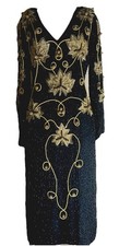 Black Evening Dress Heavily Embellished with Gold Sequins and Beads Size 14