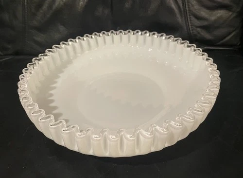 Vintage Fenton Silver Crest 10.5x2.5" White Milk Glass Platter Serving Dish Bowl