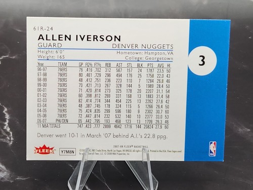2007-08 Fleer #61R-24 Allen Iverson Denver Nuggets SSP RARE INSERT - Picture 2 of 7