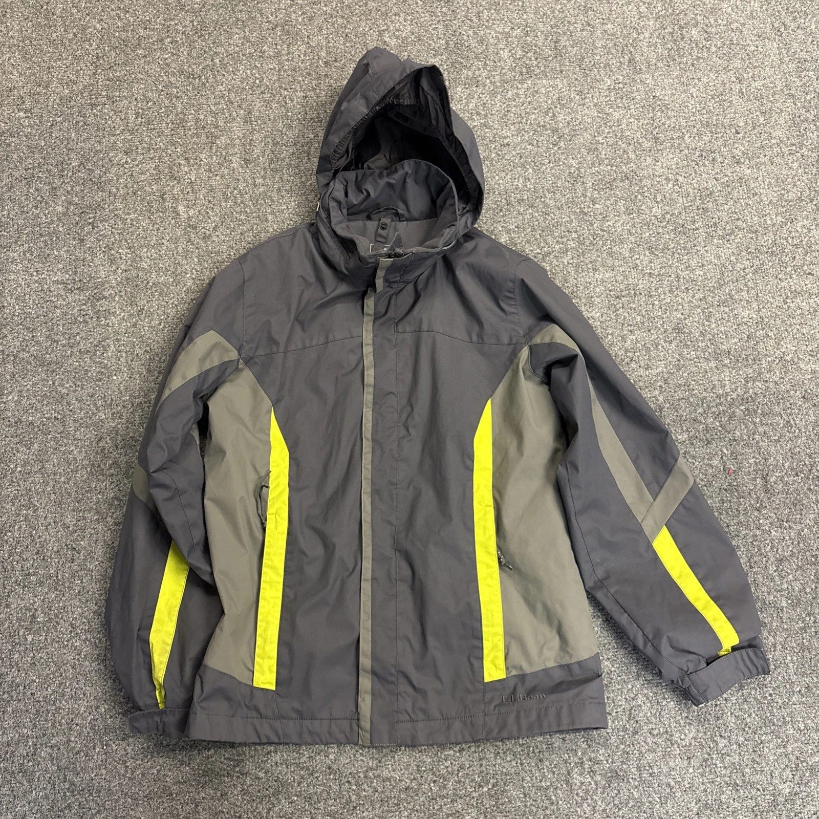 LL Bean Boys Size Medium (10-12) Hooded Windbreaker Jacket Gray Green Outdoor