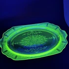 Anchor Hocking Princess Green Uranium Glass 12" Serving Platter Vintage Glows