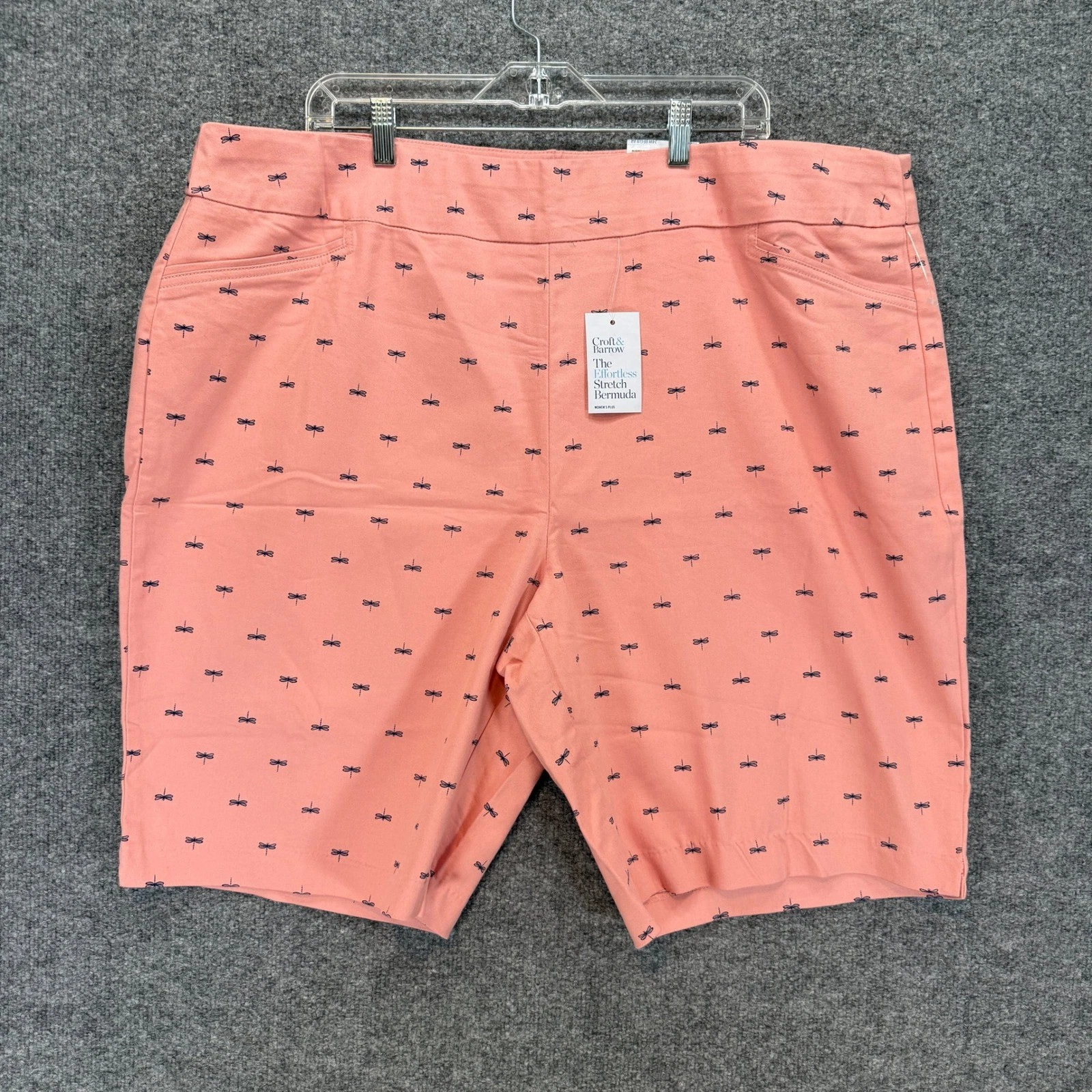 Croft & Barrow Bermuda Shorts Women 24W Pink Dragonfly Effortless Stretch NEW