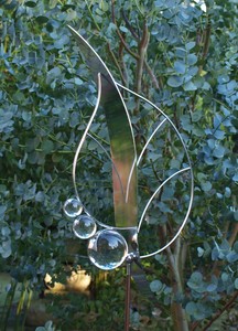 Gartenstecker Edelstahl Glas Moderne Gartendeko Pflanzenstecker Blatt Xl Aufsatz Ebay