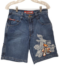 Vintage JNCO Flamehead Graphic Jean Shorts Youth Size 14 Jorts 30" Skater Retro