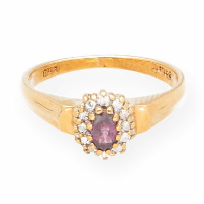 9 Karat Gelbgold Rubin & Diamant Halo Cluster Ring (Größe N 1/2) 7 x 8 mm