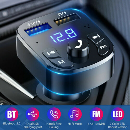 Bluetooth 5.0 Car Wireless FM Transmitter Adapter 2USB PD Charger AUX Hands-Free - Picture 1 of 11