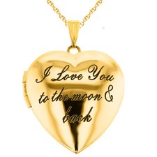 Love You Sweetheart Heart Pendant w/Chain 18k Yellow Gold Plated Sterling Silver