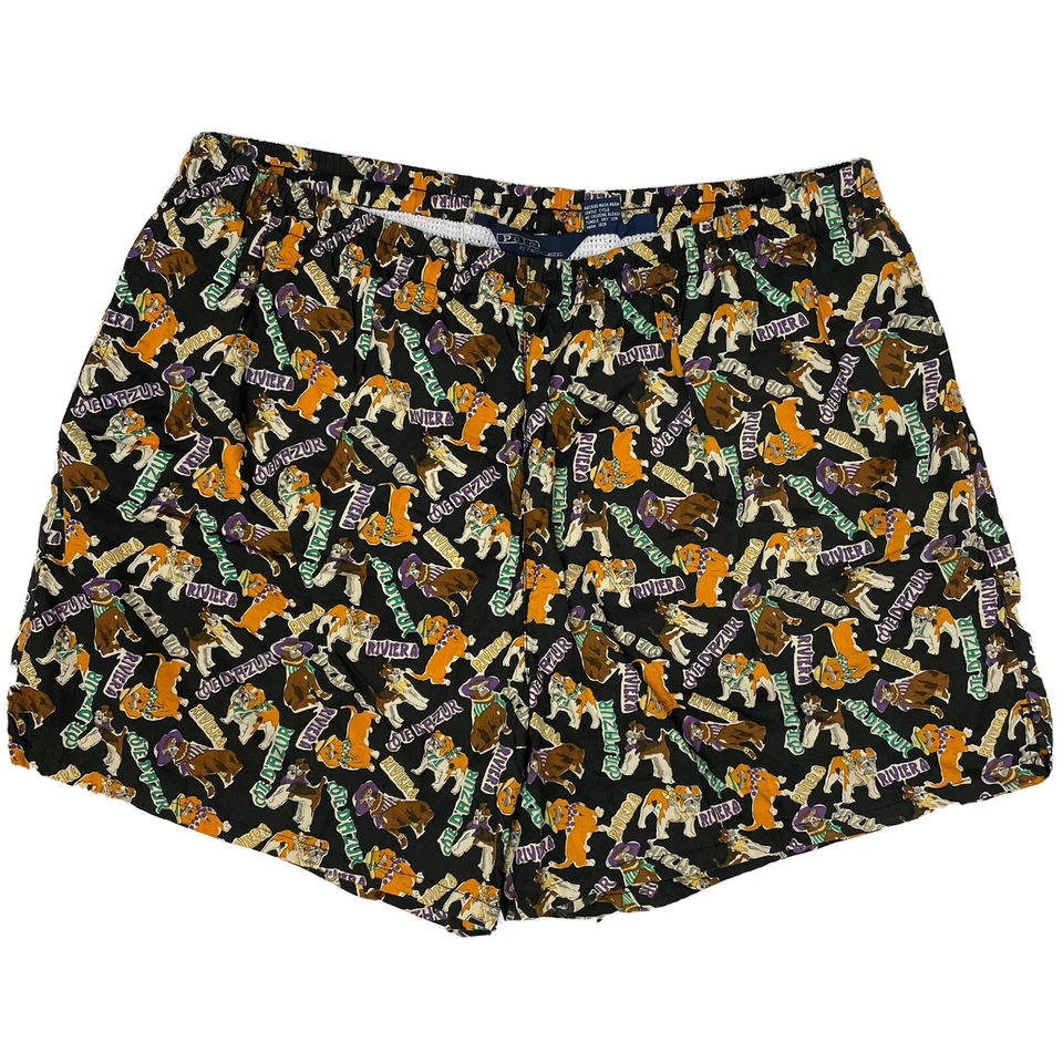 Vtg 90s POLO Ralph Lauren Trunks DOG DAYS on the FRENCH RIVIERA Swim Suit Shorts - Image 2 of 4