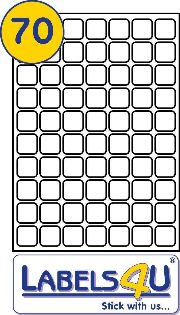 100 Sheets of A4 Labels 70 Labels Per Sheet Size. 25x25mm Square