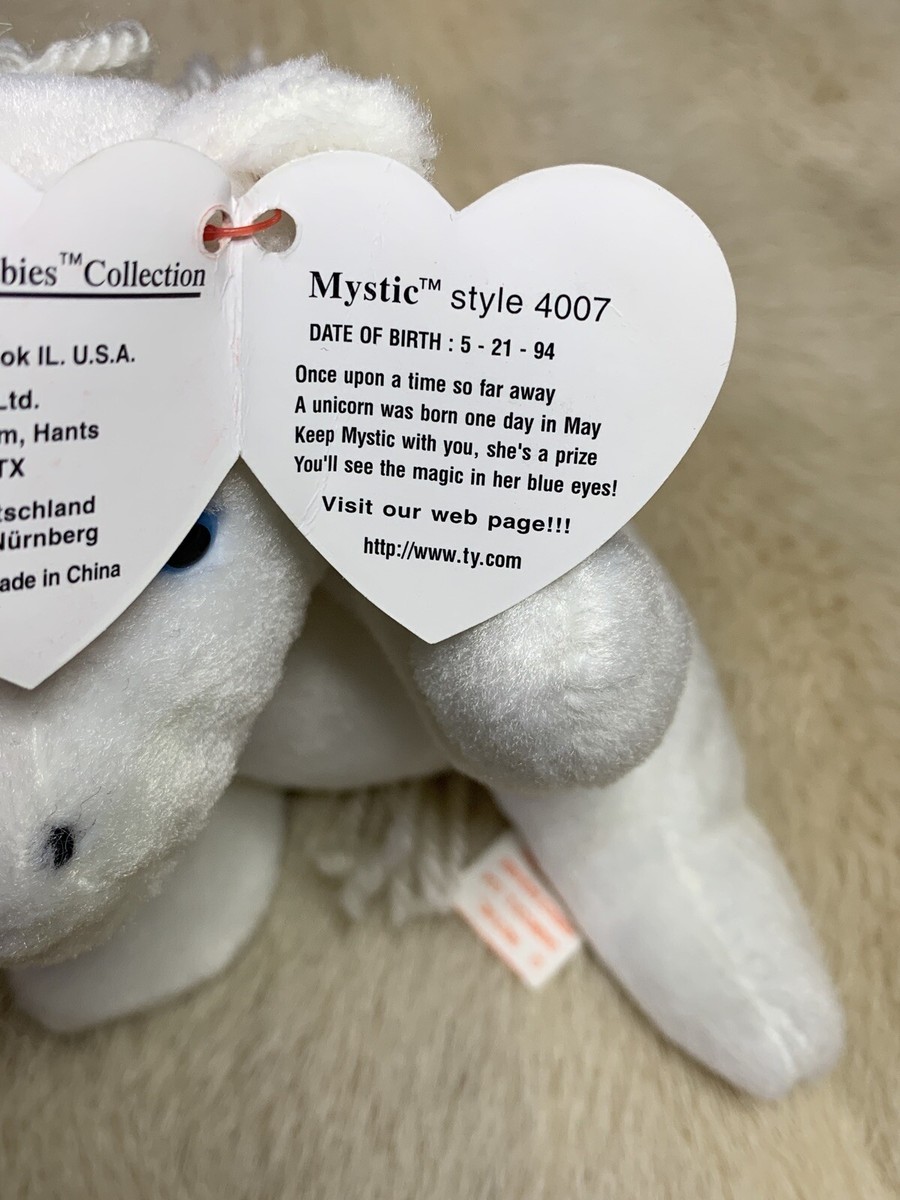 Ty RARE Retired Mystic style#4007 Unicorn Beanie baby w/ Errors