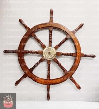 36 Inch Big Ship Steering Wheel Wooden Antique Teak Brass Nautical Pirate Ships