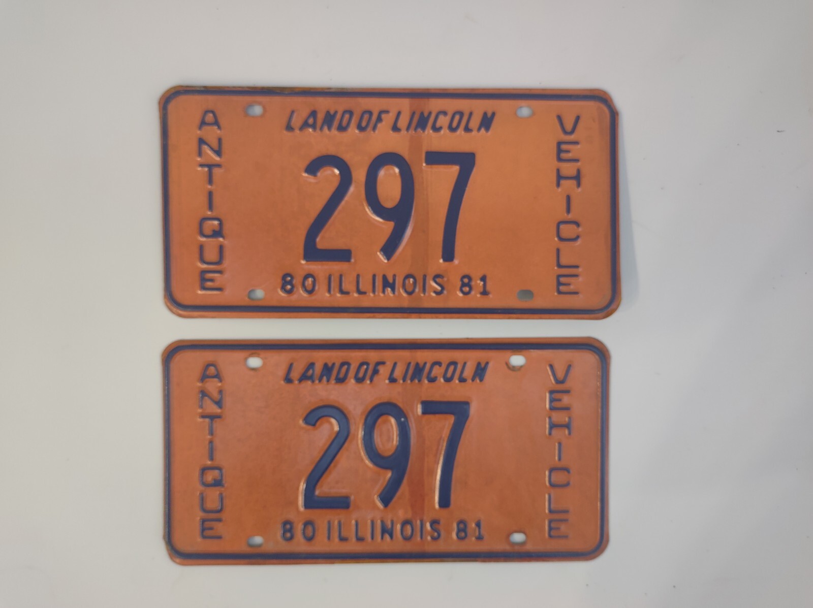 Vintage Illinois Antique Vehicle License Plate Pair Low Number Original 1980 81