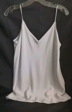 Lafayette 148 New York Women's Gray  Bias V-Neck Silk Tank Top Size M Lined 