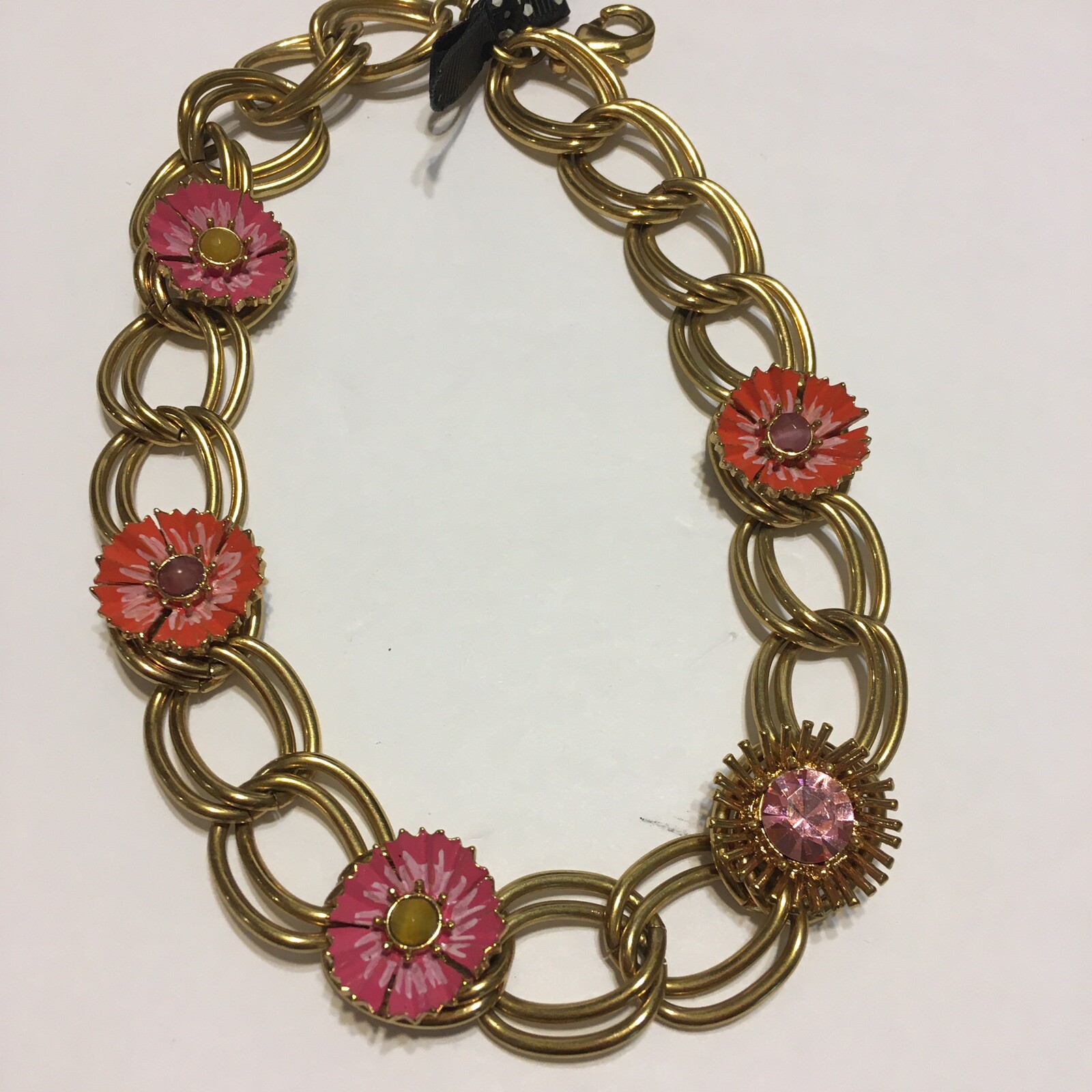 Betsey Johnson Gold tone chain link flower floral rhi… Gem