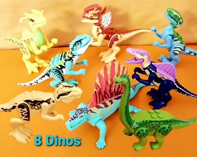  PREISSTURZ Set: alle 8 Dinos! Jurassic World Lego Kom TRex Raptor Langhals...