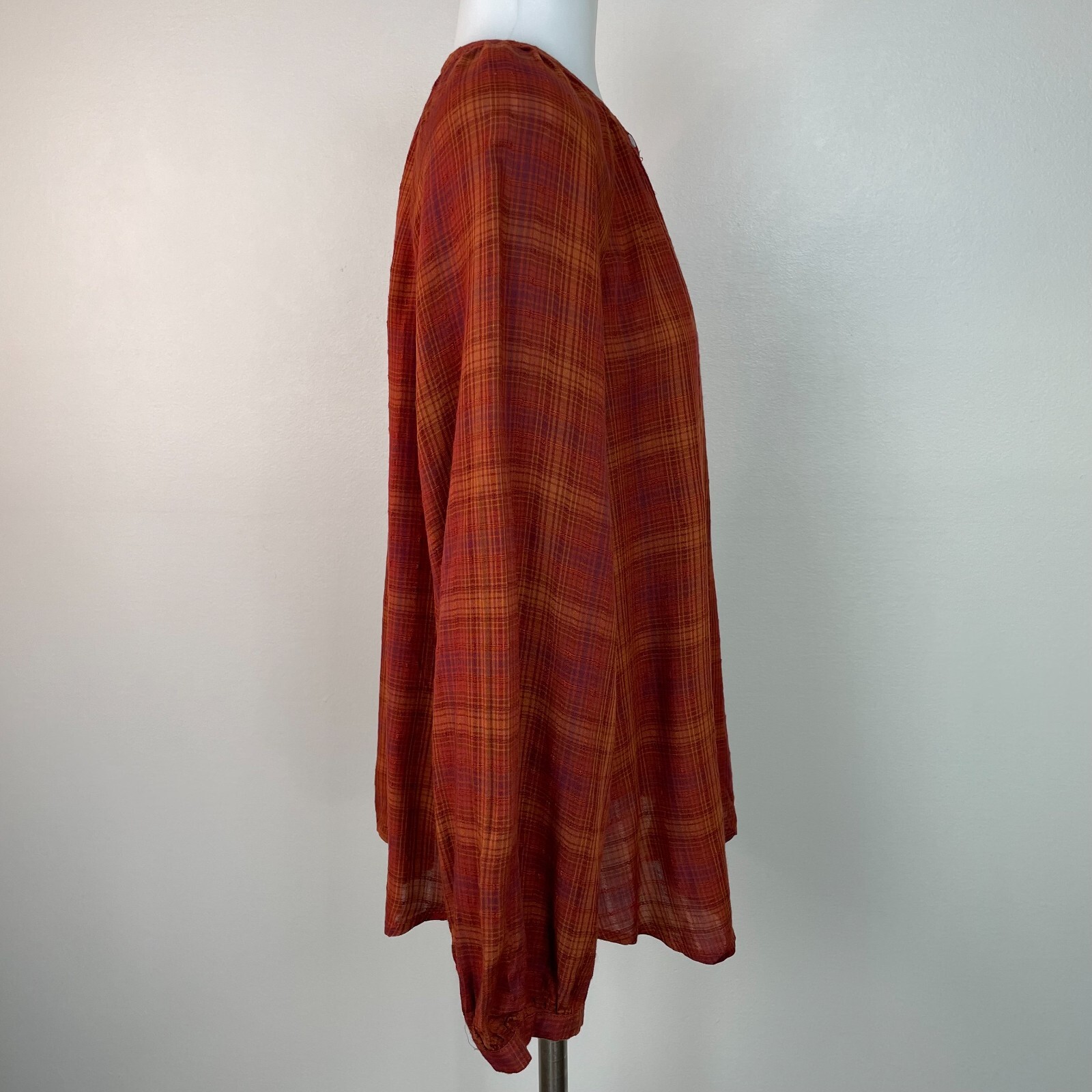 Universal Thread Top Medium Burnt Orange Plaid Bu… - image 6
