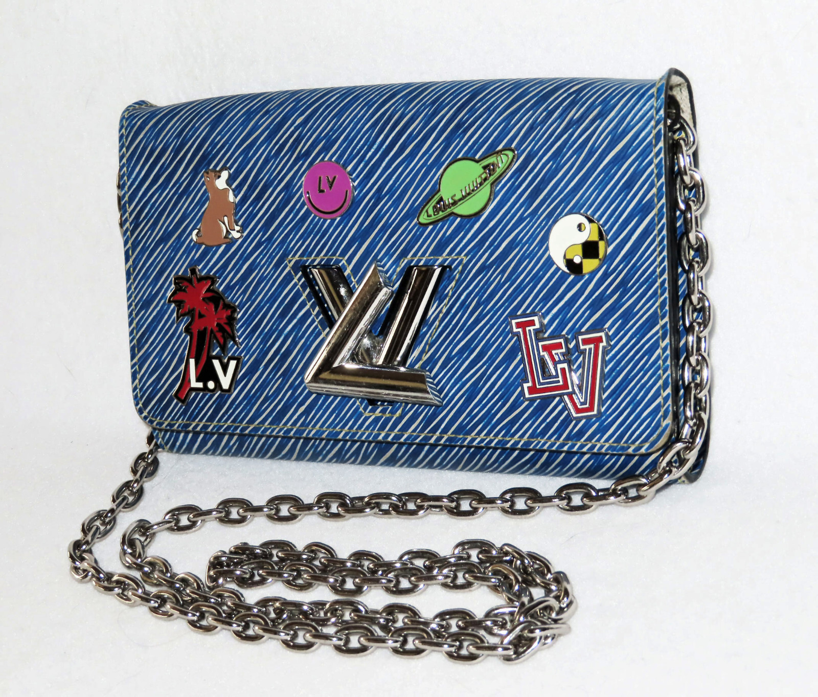 Slægtsforskning Udsøgt svale LOUIS VUITTON Ltd Ed AUTHENTIC TWIST PINS EPI BLUE DENIM CHAIN WALLET BAG  EUC | eBay