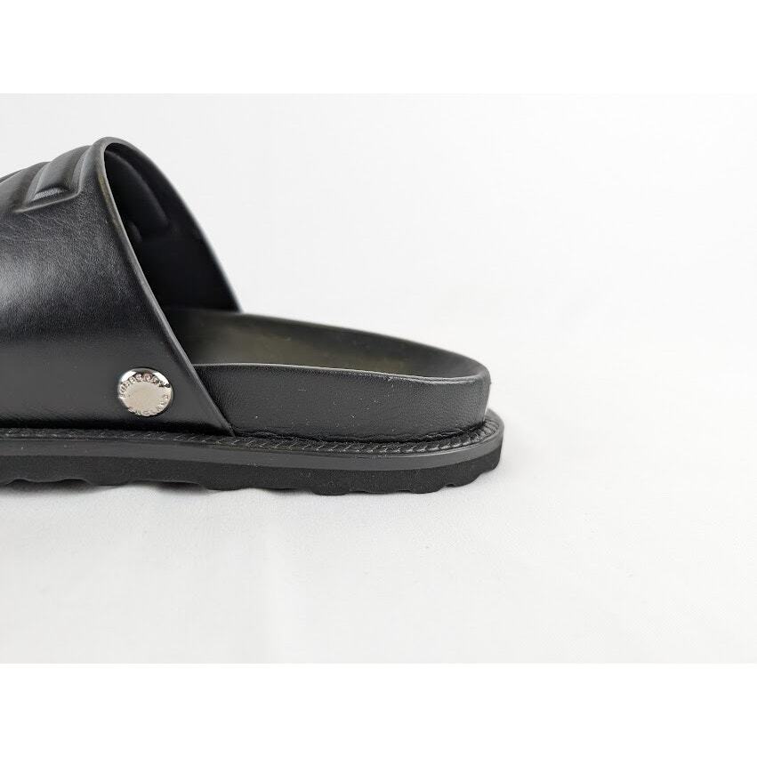 【BURBERRY】TB MONOGRAM SLIDES Burberry Leather Embossed TB Monogram Slides in Black BNWB