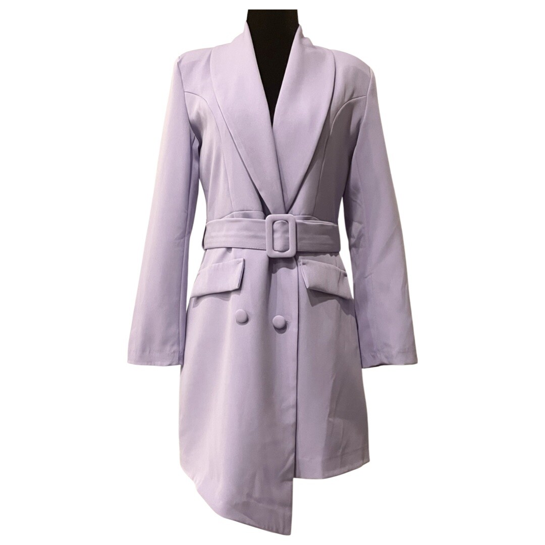 purple belted blazer dress Fanxing Women's Casual Long Sleeve Lapel V Neck Blazer Dresses with Belt Mini Wrap Dresses 2025 Belted Ruched Business Work Office Blazer Dress Purple