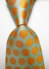 New Classic Polka Dot Light Green Orange JACQUARD WOVEN Silk Men's Tie Necktie