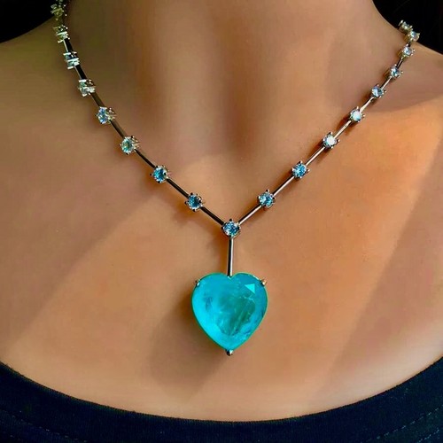 18k White Gold Filled Big Blue Heart Pendant Necklace made w Swarovski Crystal - Picture 10 of 12