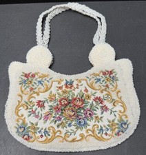 Handmade White Iridescent Beaded Tapestry Hand Bag/Purse Made In Hong Kong