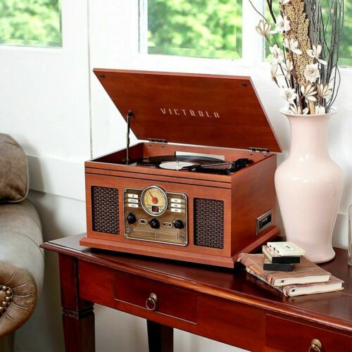 Victrola 6-in-1 Nostalgic Bluetooth Record Player w/CD/Cassette/Radio Mahogany - Picture 1 of 2