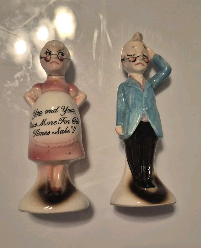 One More for Old Times Sake vintage salt and pepper shaker Enesco pregnancy fun