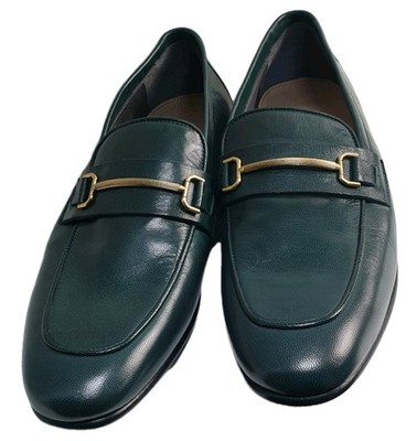 Dunhill Leder Grün Herren Goldfarbene Horsebit Halbschuhe Größe UK 10 EU 44 Brandneu