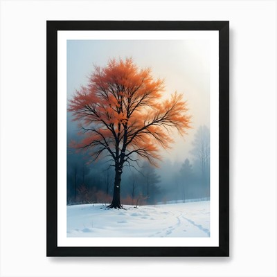 Baum im Schnee 3 Kunstdruck gerahmt Wandbild Poster Leinwanddruck Bild