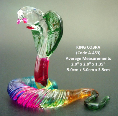 Farbige Glas SCHLANGENKÖNIGSKOBRA Glas Reptil Ornament kleine Glas Tier Figur