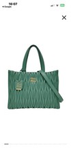 *Miu miu 100% auth No shldr strap *matelasse suede green nappa leather bag tote