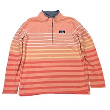 L.L. Bean Quarter Button Sweatshirt Women's Size M Pink Orange Striped Cotton