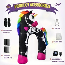 11FT Giant Halloween Inflatables Arch, Rainbow Skeleton Unicorn Decoration  Bui