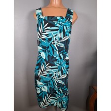 Studio 1940 Vintage Y2K Womens Teal Tropical Leaf Square Neck Sheath Dress Sz 6