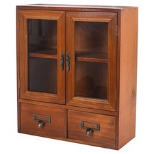 Narrow Vintage Pine Apothecary Cabinet 2 Doors 2 Drawers Brown