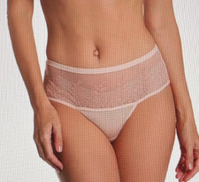 Natori XL Rose Beige Frame Hi Cut Sheer Embroidered Brief Panties NWT 776310